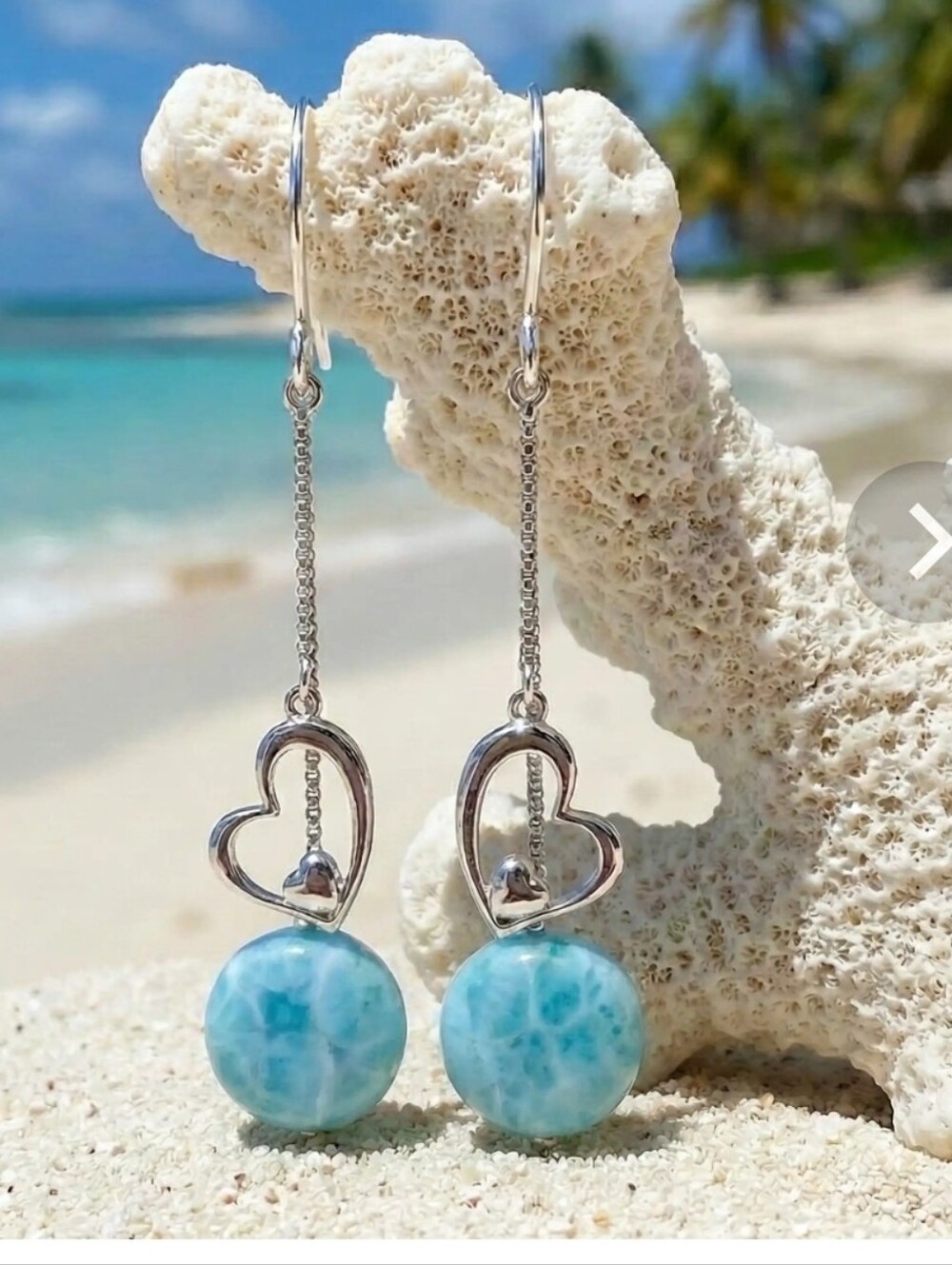 Larimar Jewlery Marahlago Sterling Silver Drop Heart Earrings New Never Worn